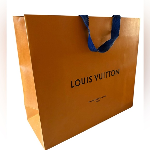 Louis Vuitton Gold Shopping Bag with Blue Handles - Picture 2 of 7